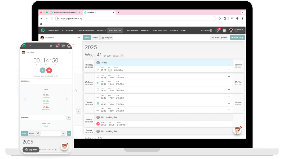 time tracking mobile web app absence transparent